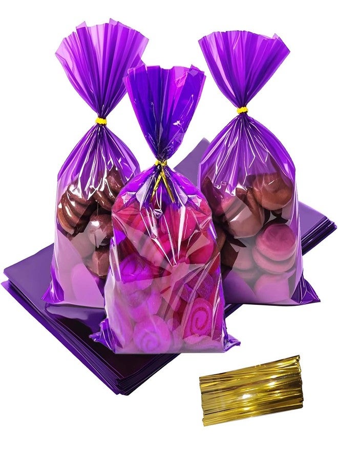 KUNYYI Purple Cellophane Treat Bags - 100Pcs Cello Bags Resealable 6x9 Inch Candy Favor Bags for Parties, Holidays, Snacks Goodie Gifts Party - Image 1